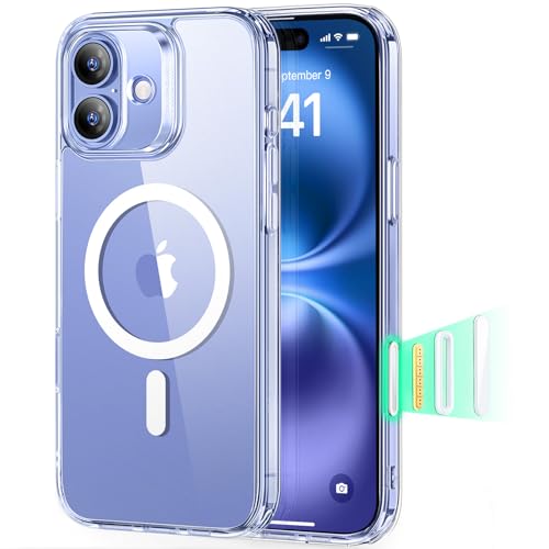 【カメラコントロール・3倍米軍MIL規格】ESR iPhone 16 ケース Magsafe対応 傷に強い背面 ワイヤレス充電 ストラップホール付き 耐黄変 耐衝撃 指紋防止 滑り止め スマホケース あいふおん16ケース HaloLock搭載 ハイブリッド磁気 iPhone16対応 クリア（Amazon）