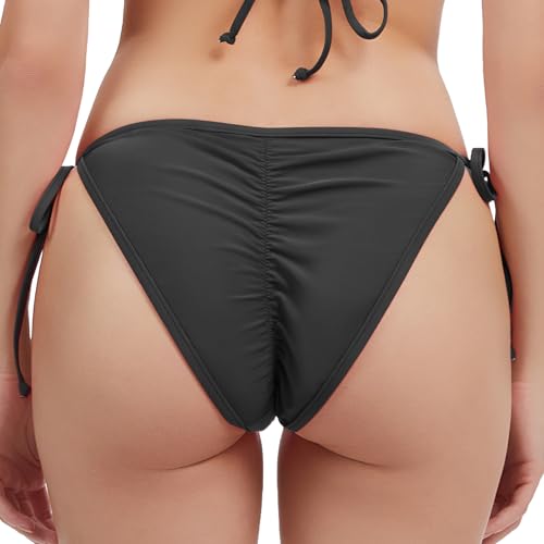 KIWI RATA Women's Brazilian Bikini Bottom Sexy Tie Side Swimsuit Ruched Thong Swimwear Bathing Suit Micro Bikinis2