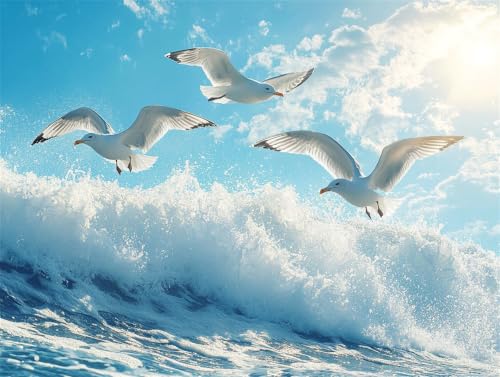 Cuadros para pintar por números de gaviota y ondas para decorar el salón