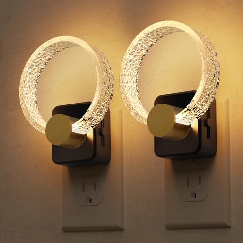 Image of L LOHAS LED Night Lights Plug into Wall, 2 Pack Plug in Night Lights with Light Sensor, 3000K Soft White, 0-100LM Brightness Adjustable, Acrylic Nightlight for Bathroom Bedroom Hallway