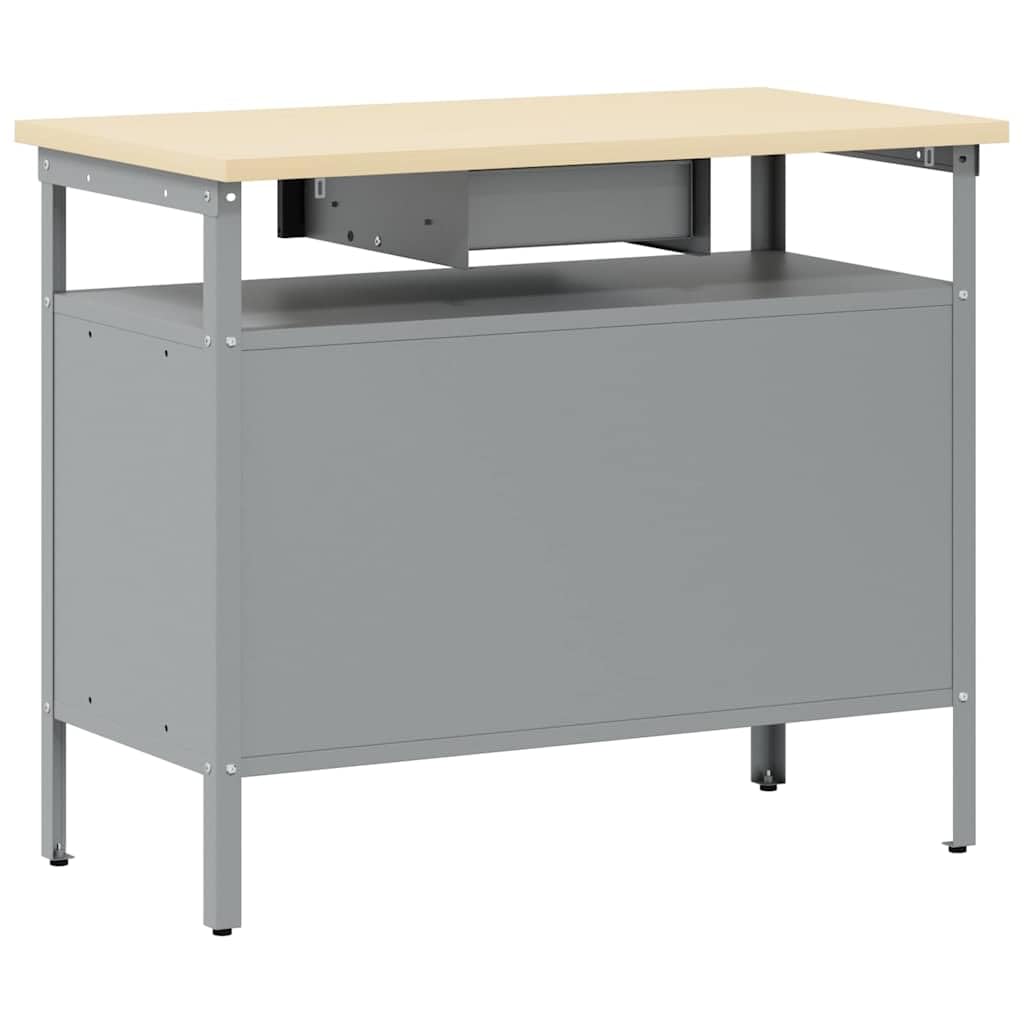 vidaXL Banco da lavoro con cassetto Nero e Grigio 100 x 55 x 85 cm, Tavolo da lavoro, banco industriale, spazio riparazione, deposito attrezzi, officina multiuso