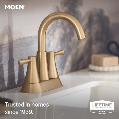 Image of Moen 84022BZG Ronan 2-Handle Centerset Bath Faucet, Gold | Push-Down Drain