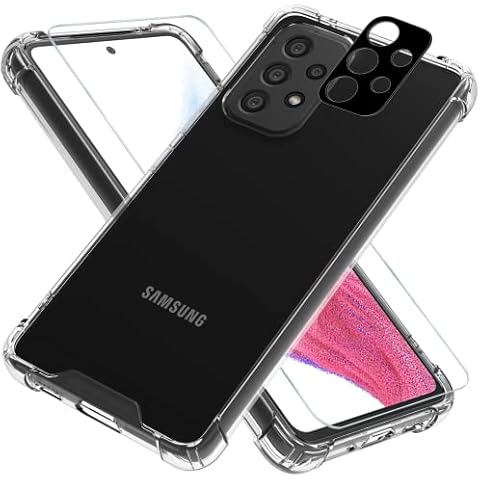 Gimane Crystal Clear Design for Samsung Galaxy A53 5G Case 6.5-Inch,with Tempered Glass Screen Protector + Camera Lens Protector,Shockproof All Around Protection Cover for Galaxy A53 5G,Clear Cover