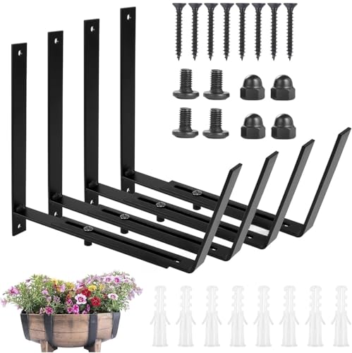 LATERN 4 Piezas Soportes para Jardineras de Ventana, 15CM - 30CM Ajustable Resistente Metal Jardinera Gancho de Montaje en Pared para Balcones Vallas Patios Jardines Pared Barandillas Repisa