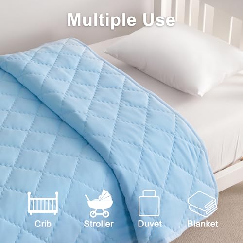 Image of BEDSUM Large Toddler Comforter, Brushed Microfiber Crib Blanket - All Season Quilted Down Alternative Nursery Bedding - Lightweight Baby Blanket for Daycare & Nap, 43x60, Aqua