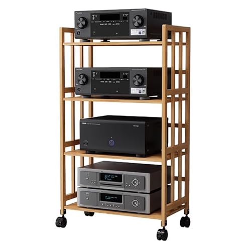 Estante de audio de bambú móvil para componentes estéreo y tocadiscos