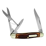 Old Timer 106OT Grandad’s 4.8in Traditional Folding Pocket Knife with 2 High Carbon SS Blades, Scissors, Ergonomic Sawcut Handle, and Convenient Size for EDC, Hunting, Camping, Whittling, and Outdoors,Brown