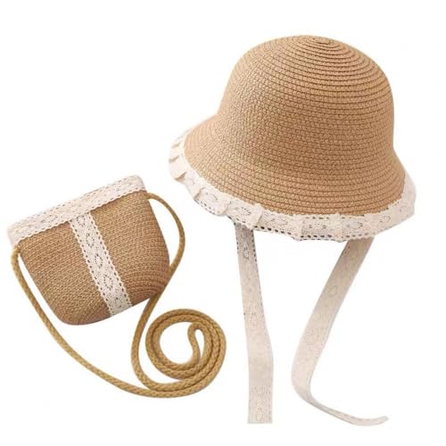Summer Fisherman Hat Outdoor Girl Sunshade Cap Woven Breathable Straw Hat Folding Large Brim Sun Visor Hat with Cute Bag
