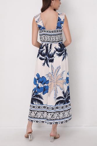 Image of Women Summer Boho Maxi Dress Casual Hawaiian Sleeveless Square Neck Beach Vacation Dresses