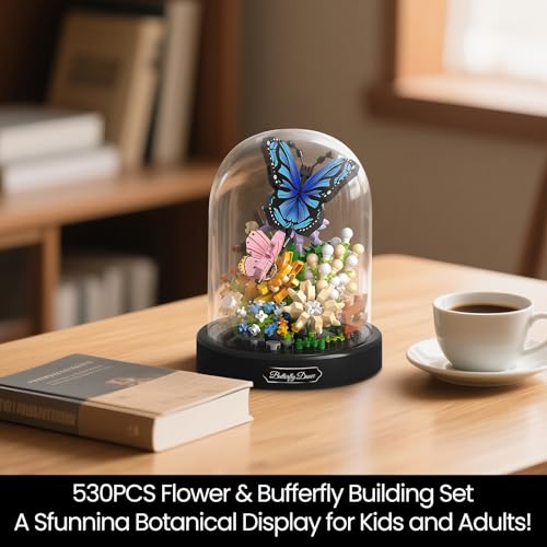 ibrickpark IBLOTIME Insect Butterfly Flower Botanical Building Set with Transparent Display Case, 530 PCS Creative Flower Set for Home Decor, Birthday, Ages 14+
