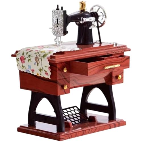 AMOYER Mini Caja De Máquina De Coser Vintage, Caja De Reloj Mecánica De Mesa De Escritorio De Máquina De Coser De Pedal Clásica Retro Europea para Decoración del Hogar, Regalo De Cumpleaños