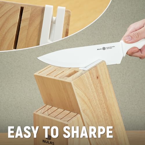 Image of 15-Piece Kitchen Knife Set with Block and Built-In Sharpener, Cream