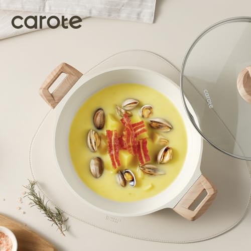Image of CAROTE Nonstick Stock Pot with Lid,4 Quart Shallow Soup Pot