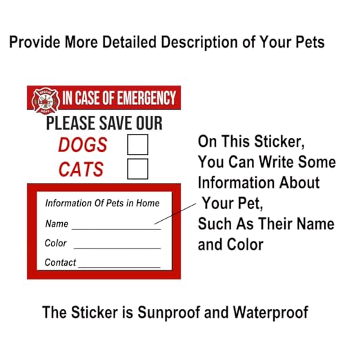 Image of Emergency Pet Rescue Sticker - Fire Safety Window Decal for Dog & Cat - Alerts Firefighters - Durable Weatherproof Vinyl - 4Packs