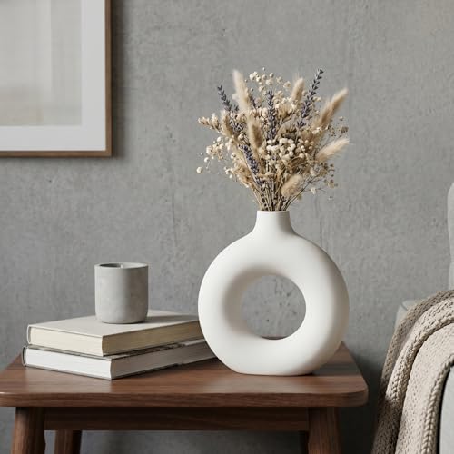 Image of Purezento Nordic Donut Circular Flower Vase 6 Inch - Pack of 1 | DecorativeVase | Vases for Modern Home Decor, Living Room, Office Decor Ideas