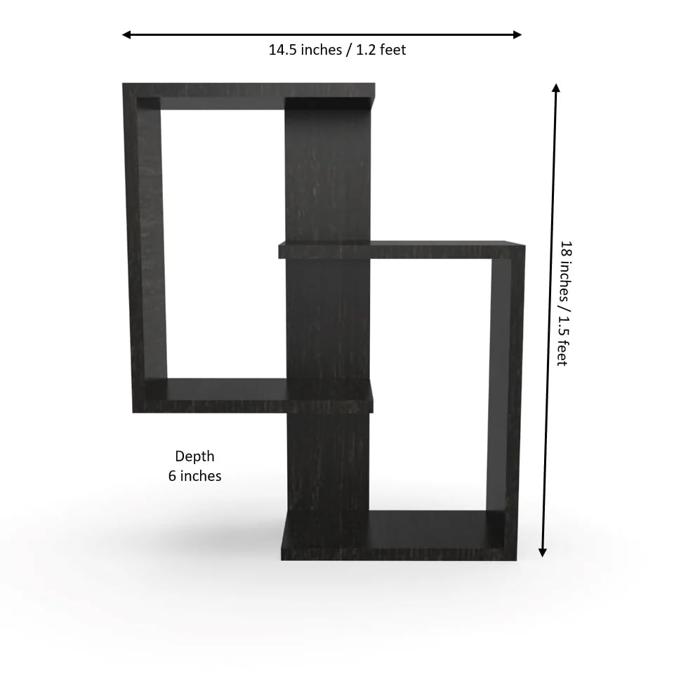Image of Furniture Cafe Modern Wooden Wall Mounted Shelf - Intersecting Cube Display Rack for Living Room, Bedroom, and Office Decor (Black)