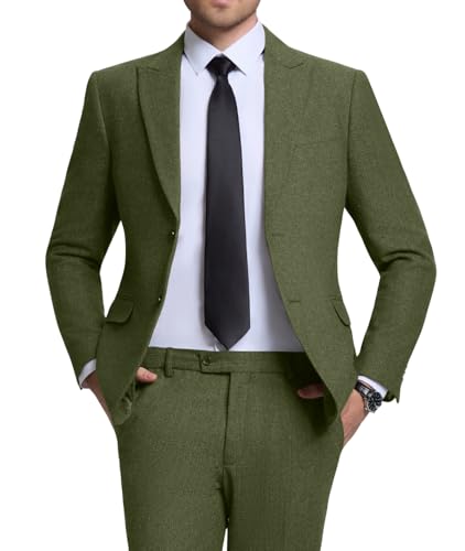 Mens Retro Tweed Herringbone 2 Pieces Suits Slim Fit Winter Tuxedo Blazer Pant Men Suit for Business Party