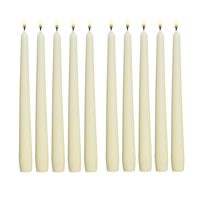Tall Unscented Tapered Candles Long dripless taper candls for dinner candle Light Set of 10 candlesticks, White Color