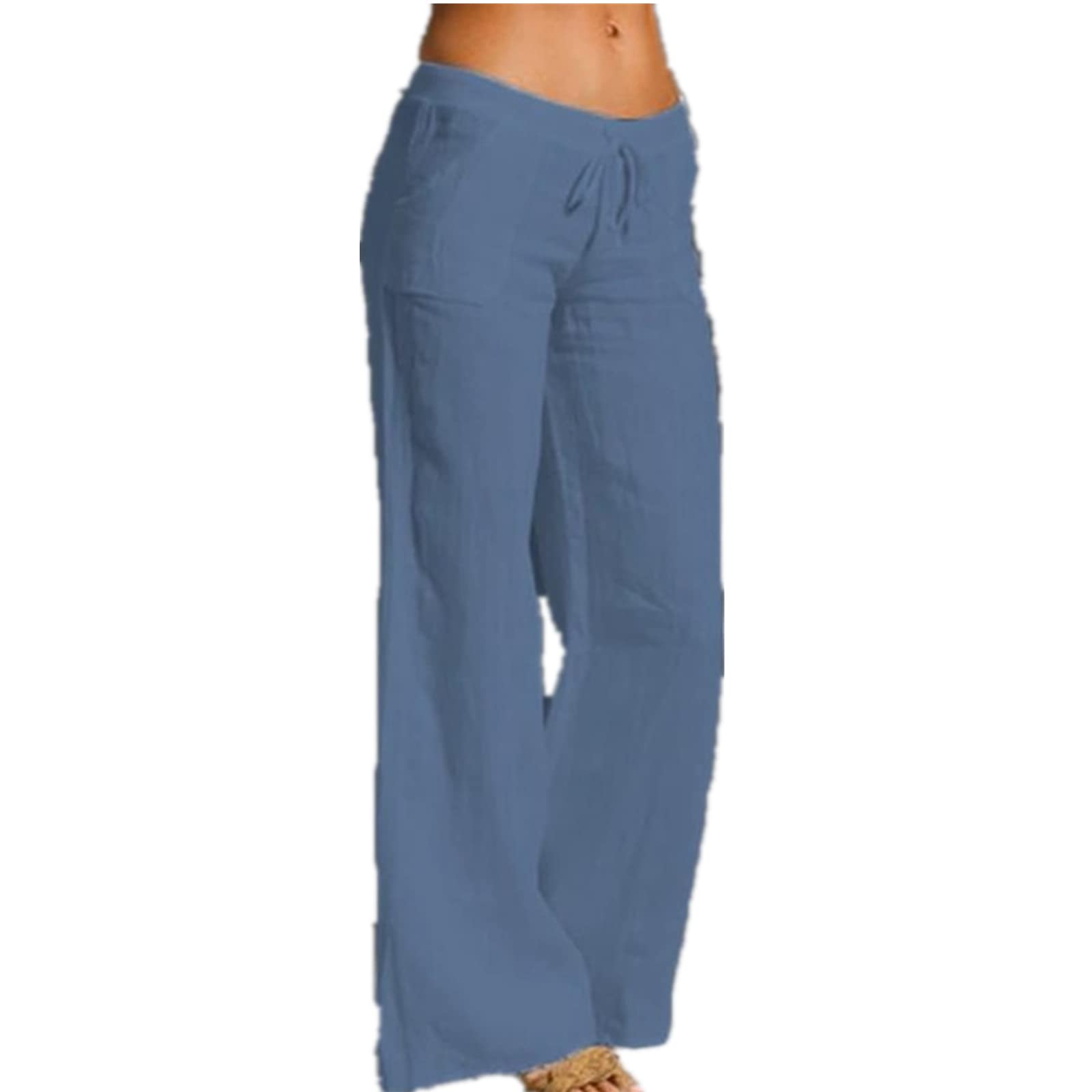 ANBID Ordinary Straight Pants Work Pants Womens Elastic Business Office Casual Pants with Pockets Blue XXXL