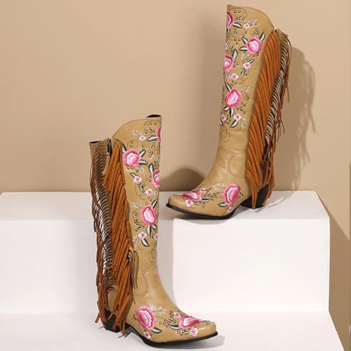 Bottes de cowboy à pompons marron pour look bohème chic et festivals - 4