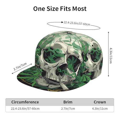 Baseball Cap for Men Women - Skull Hippie Cannabis Leaf Weed Marijuana Black Flat Bill Snapback Hat Hip Hop Adjustable Low Profile Dad Hat - Image 2