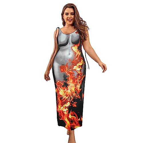 Y2K 3D Body Flame Print Women's mid-Length Dress Thin Strap Sleeveless Body-Shaping Dress4