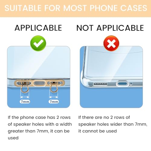 LunarCharm 2 Stück Metall Handy Kette Halterung Gilt für iPhone, Handy-Lanyard-Patch mit 2 Ringen, aus Edelstahl, Dünn Robust, verhindert Herunterfallen (Gold+Gold)