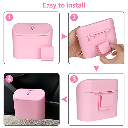 Image of Accmor Car Trash Can with Lid, 2 Pack Pink Mini Vehicle Trash Bin Dustbin Garbage Organizer Holder with Trash Bag, Small Hanging Leakproof Auto Storage Bag Container for Car SUV Home Office