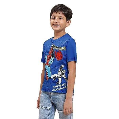 Image of Kidsville Spiderman Printed Regular Fit Blue Cotton Boy's T-Shirt