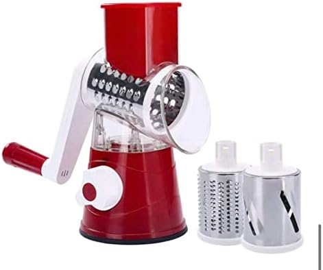ROTARY CHEESE GRATER (RED) 3 In 1 Multi Purpose Kitchen Manual Food Vegetable Grater Slicer Potato Cheese Grater With Handle Rotary Tabletop Drum Grater, Mandoline Sherdder Rotary Cheese Grater etc