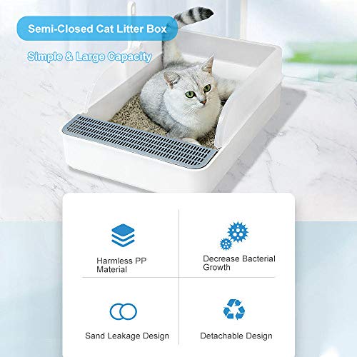 Caixa de areia para gatos,Caixa de areia para gatos semi-fechada removível anti-respingo e não pegaj