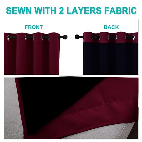 Image of NICETOWN 100% Blackout Short Curtains with Black Liners, 2 Panels, 37 inch W by 60 inch L, Wine Red, Solid Thermal Insulated Full Blackout 2-Layer Lined Drapes, Energy Efficiency Window Draperies for Bedroom