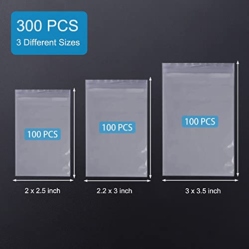 Wow Ding Small Plastic Bags, 300 Pcs Mini Baggies, 3 Assorted Sizes, Transparent Jewelry Bags Reclosable, Clear Zip Lock Bags, Resealable Poly Bags For Pill thumb #1