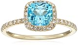 10k Yellow Gold Swiss Blue Topaz and Diamond Cushion Halo Engagement Ring (1/4cttw, H-I Color, I1-I2