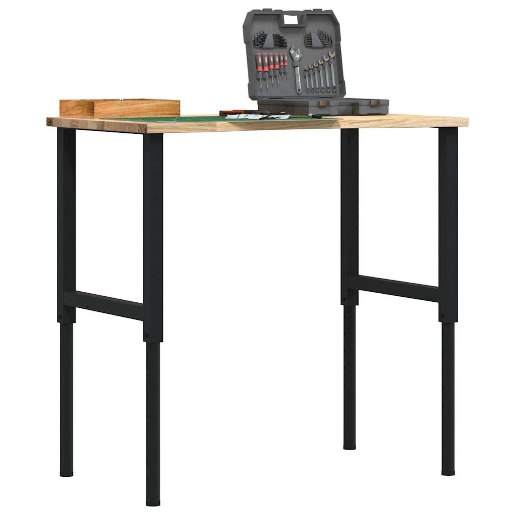Banco de trabajo de madera maciza de roble 100 x 60 x (71,5 – 98) cm con estructura de metal pulverizado, altura regulable para taller, hobby, garaje, con gran placa de madera y práctico