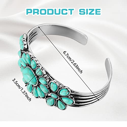 Bonuci Turquoise Bracelet Women Western Jewelry Retro Turquoise Stone Cuff Bracelet Adjustable Silver Bangle for Women Party2