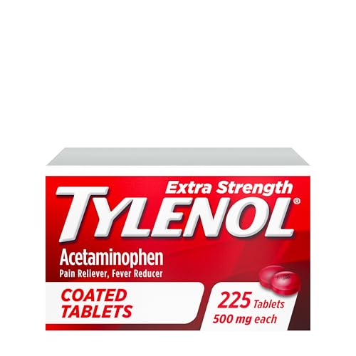 Tylenol Extra Strength Pain Reliever & Fever Reducer, Round Coated Tablets, 500 mg Acetaminophen Pain Relief Pills for Headache, Toothache & Minor Arthritis Pain, 225 ct