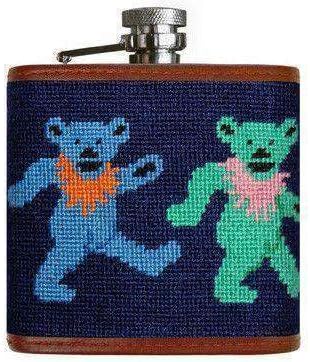 Dancing Bears Needlepoint Flask in Dark Navy by Smathers & Branson