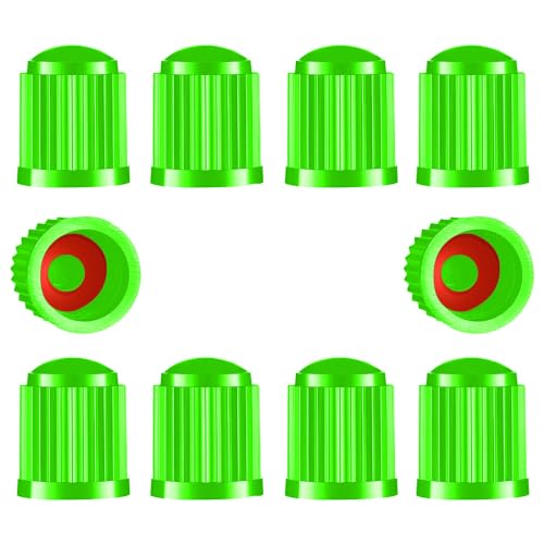 10 Pcs Tyre Valve Caps Plastic Car Bike Tire Stem Dust Covers with Seal O-Ring for SUV Bicycle Motorbike, Green