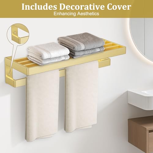 TNOMS Towel Racks Double Towel Bar,Brushed Gold Towel Holder 23.6-inch Stainless Steel Bathroom Hardware Accessories Set by TNOMS - Used condition - Image 6