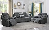 KuKuQb Manual-Reclining-Sofa-Set,3-Piece-Recliner-Set Including Manual-Rocker-Recliner,Reclining-Loveseat Breathable Chenille Fabric,Drop Down Table, Cup-Holders(Charcoal Gray)