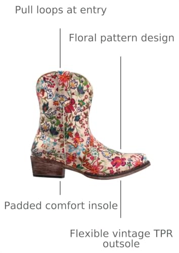 Image of ROPER Womens Ingrid Floral Metallic Snip Toe Casual Boots Ankle Low Heel 1-2 inch