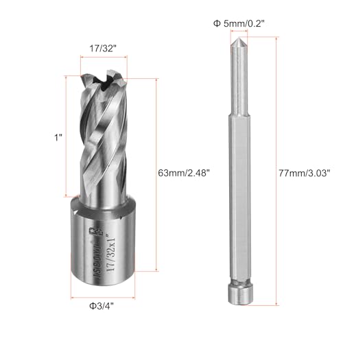 QUARKZMAN Kreisfräser 17/32 Schneiddurchmesser Schaft 3/4 mit 1 Tiefe Zentrierstift M2 Schnellarbeitsstahl Bohrkrone Kreisfräser für Standard Magnetbohrmaschinen Fräsen