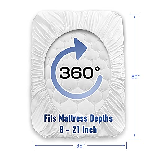 MATBEBY Twin XL Mattress Pad - Cooling Breathable Mattress Topper, Quilted Fitted Mattress Protector, Pillow Top Mattress Cover with 8-21" Deep Pocket, Soft, Machine Washable, White, Twin Extra Long