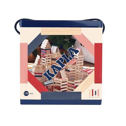 KAPLA - Construction Game with 120 coloured wooden planks (Natural, Red, Pink, Dark Blue), Wooden Toy, from 2 Years Old - Image 2