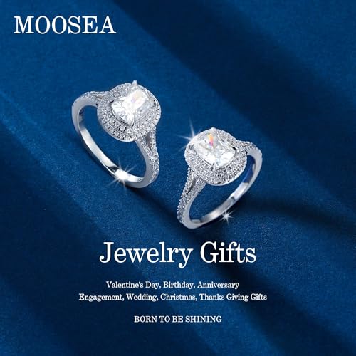 MOOSEA 2ct Moissanite Engagement Rings for Women - Cushion Cut D Color VVS1 Clarity Lab Created Moissanite Halo Promise Ring for Her 14K White Gold Plated Sterling Silver Jewelry Gifts3