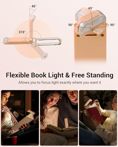 Image of DEWENWILS USB Rechargeable Book Light for Reading in Bed, Clip-on LED Reading Lamps Portable Bookmark Lights for Kids, Book Lovers, Warm White, Brightness Adjustable for Eye Protection (Mocha)