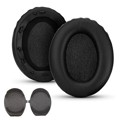 EIN Paar Ersatz-Ohrpolster für Sony WH-1000XM3 Over-Ear-Kopfhörer, kompatible WH1000XM3-Ohrpolster mit weicherem Proteinleder, Geräuschisolierung, Memory-Schaum, Schwarz, 2er-Pack