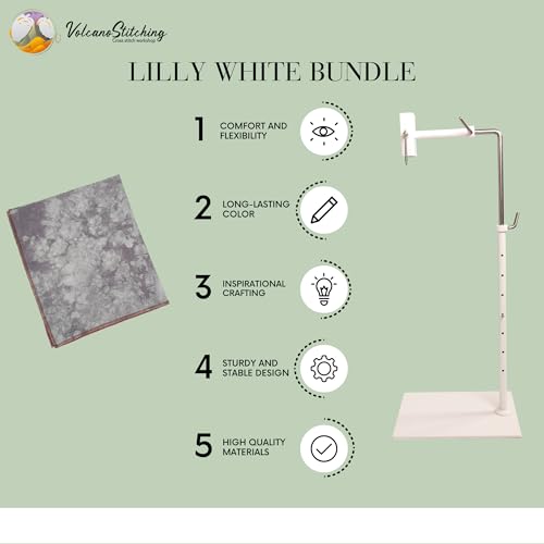 Image of Embroidery Hoop Stand Cross Stitch Bundle - Lowery Lilly White Cross Stitch Floor Hands Free Workstand with Unique Hand Dyed Aida 16 Count Cross Stitch Fabric by VolcanoStitching