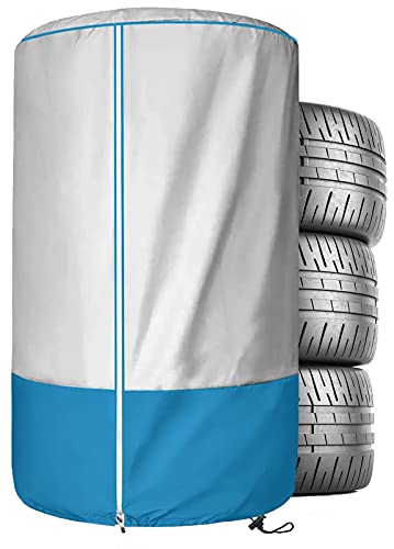 AlaSou cubierta de neumáticos, bolsa de almacenamiento de neumáticos, con cremallera para un uso fácil. (25 pulgadas de diámetro, plata y azul costura color) Cover